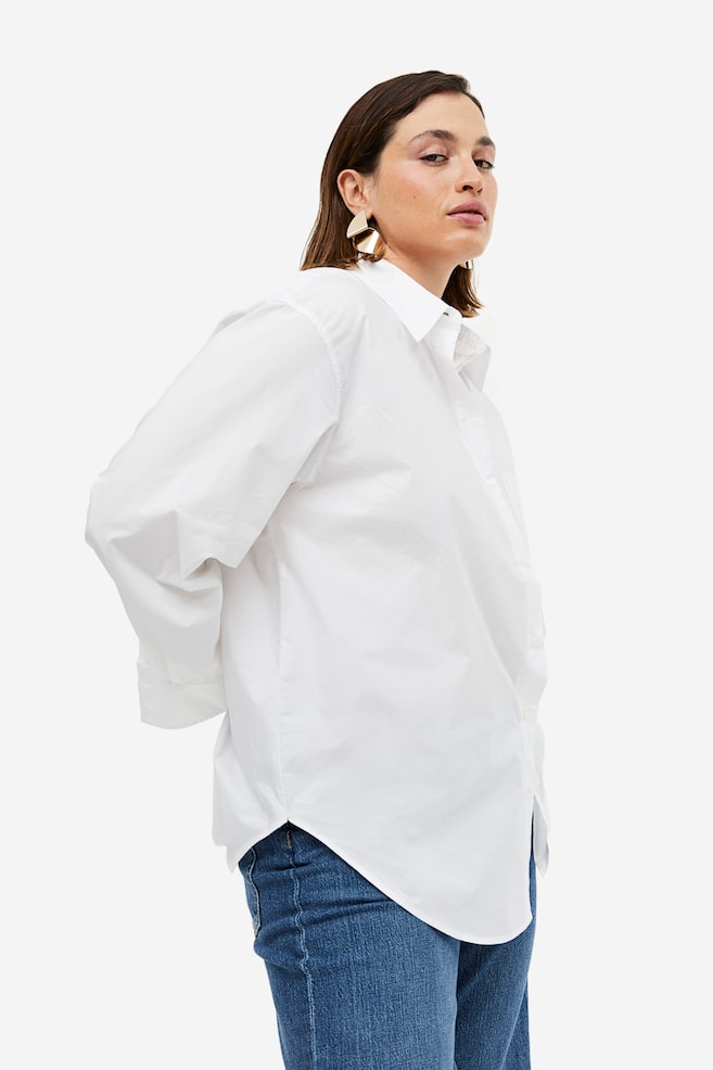 Oversized skjorte i poplin - Hvid/Blå/Stribet - 8