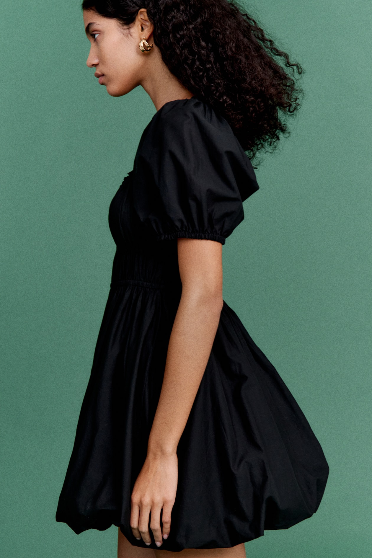 Bubble-hem cotton dress Black Ladies H&M SG