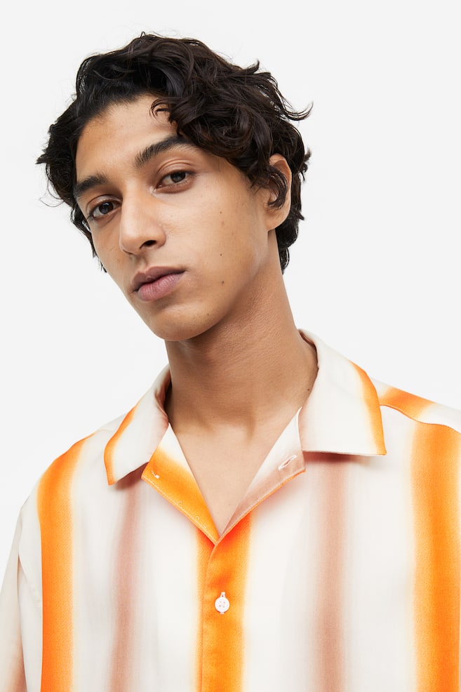 Koszula z krótkim rękawem z lyocellu Regular Fit - Pomarańczowy/Białe paski - 4