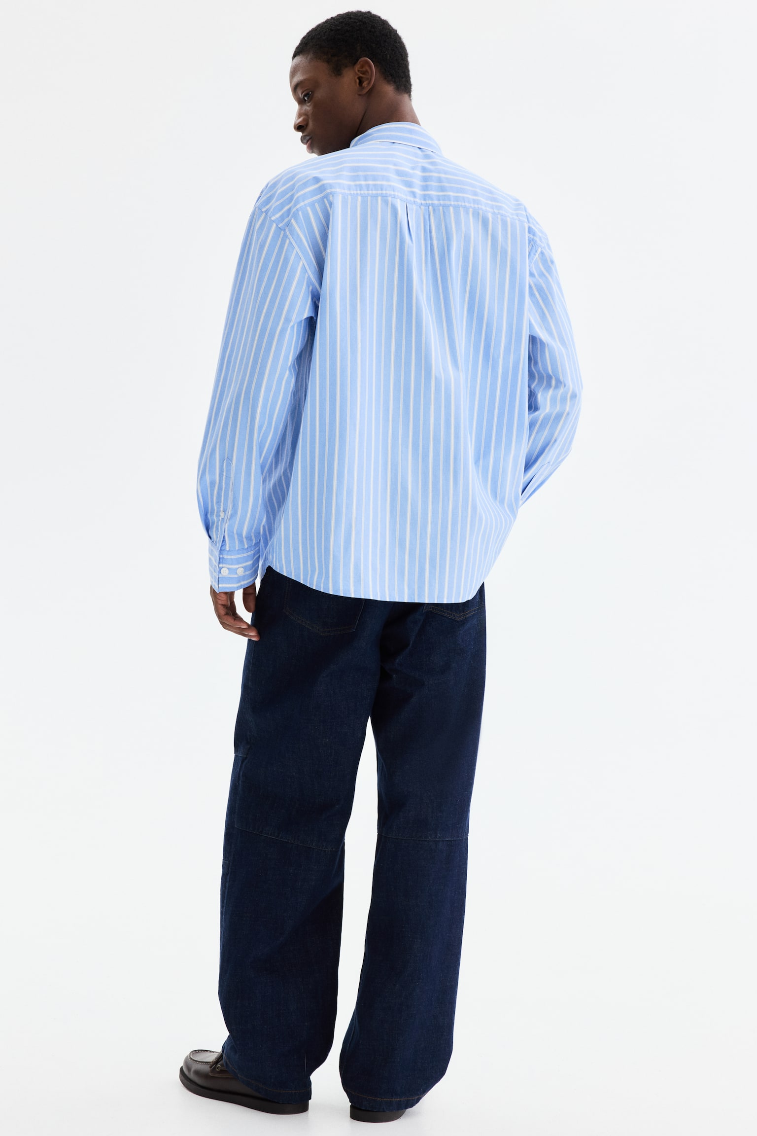 חולצת פופלין Relaxed Fit - תכלת/פסים - 3