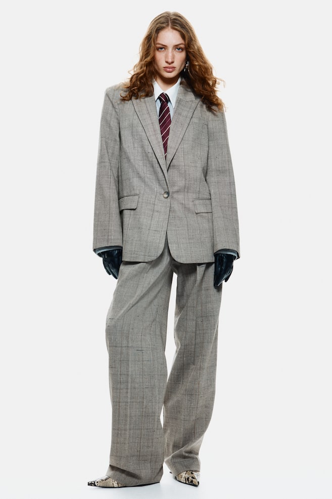 Wool-blend blazer-Light grey/Checked - 5