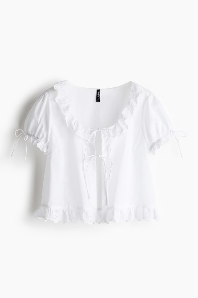 Katoenen blouse met volants - Wit - 1
