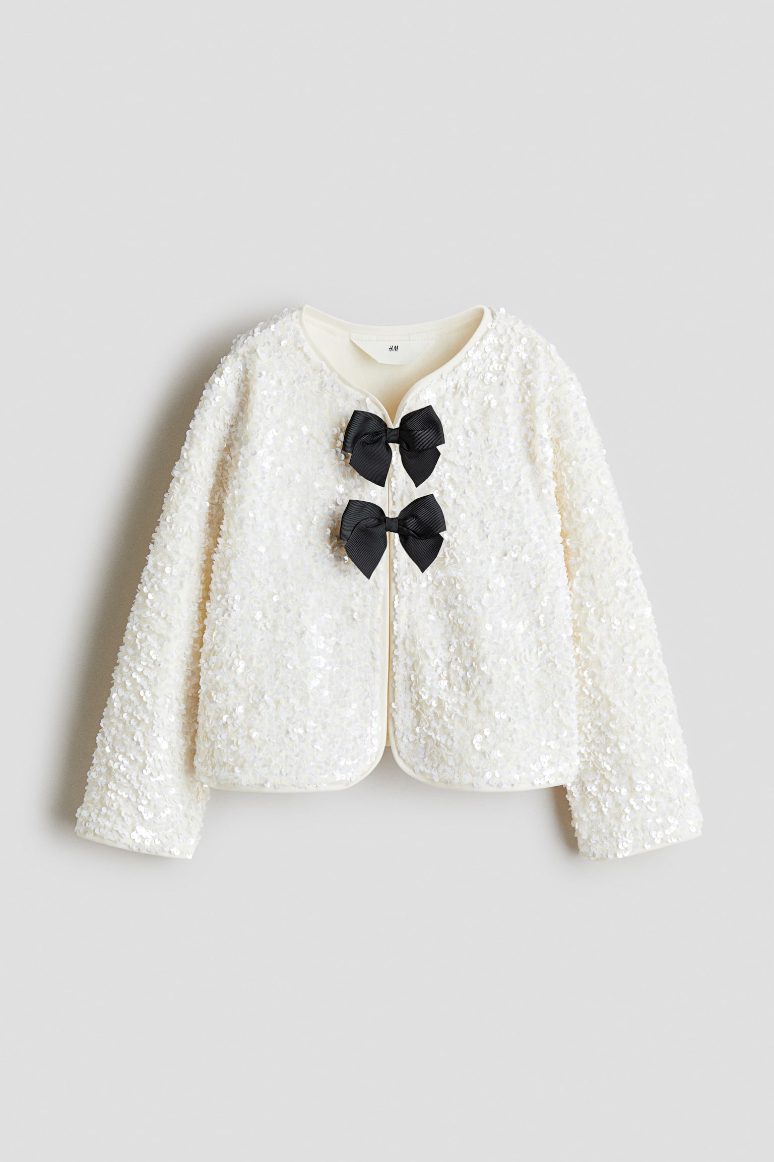 Bow-Detail Sequined Jacket - White