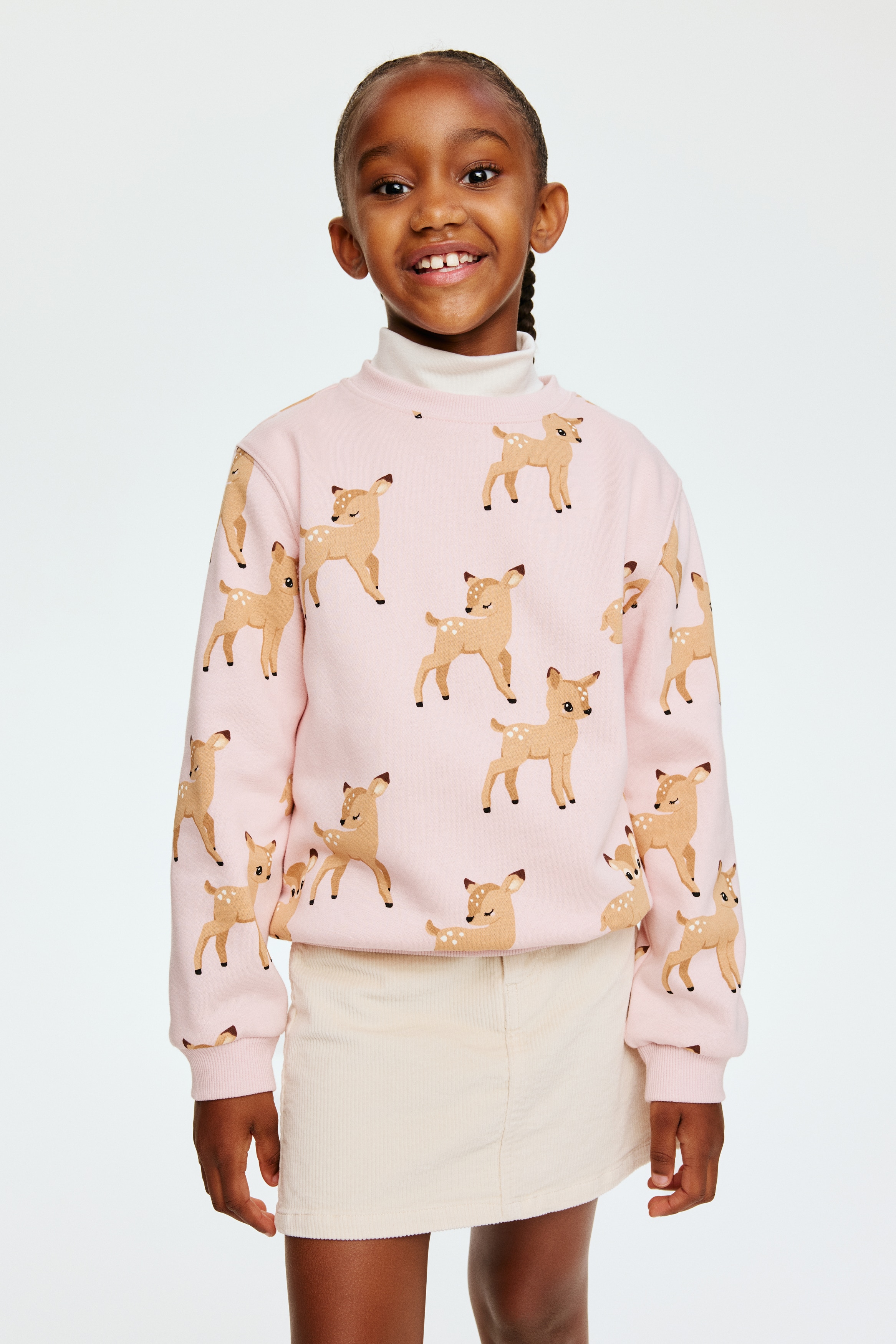 ともちゃん♡HM プリント裏起毛スウェットシャツ - ライトピンク／ディア - Kids | H&M JP
