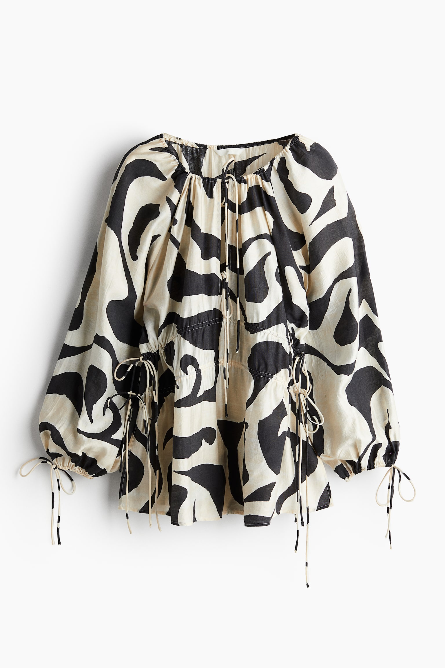 Drawstring-detail blouse - Cream/Black patterned/Bright blue/Patterned - 2