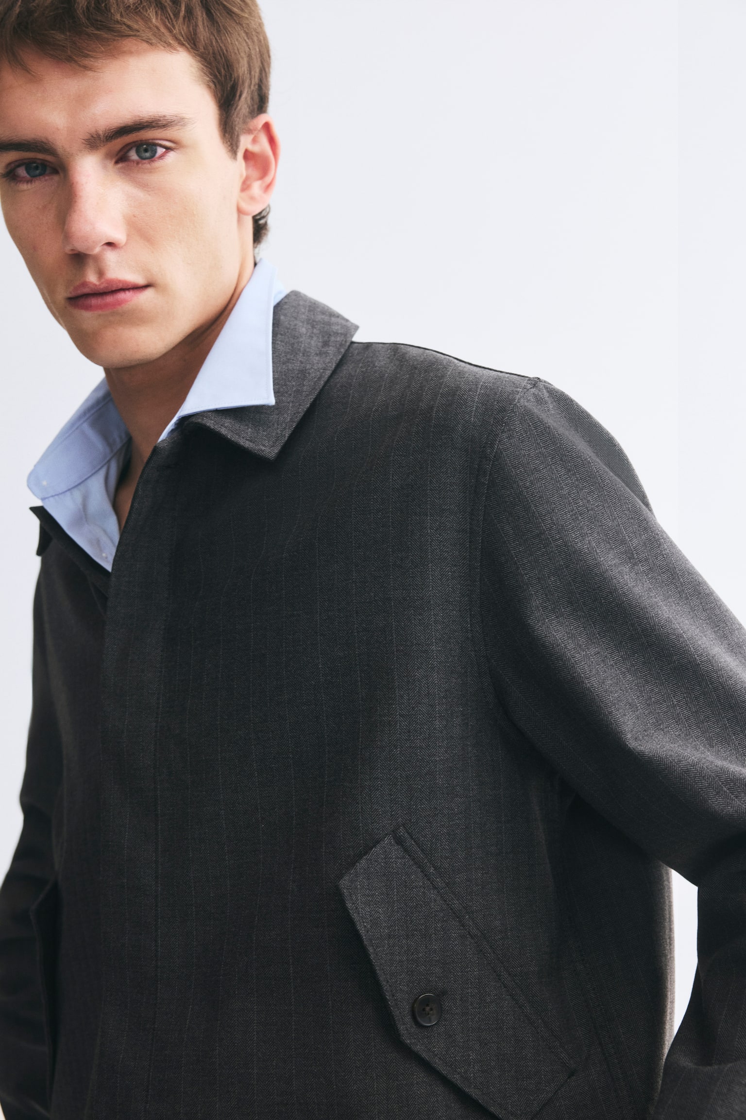 Мужская рубашка H&M Herringbone-Weave Overshirt, цвет: Тёмный серый — фото 4
