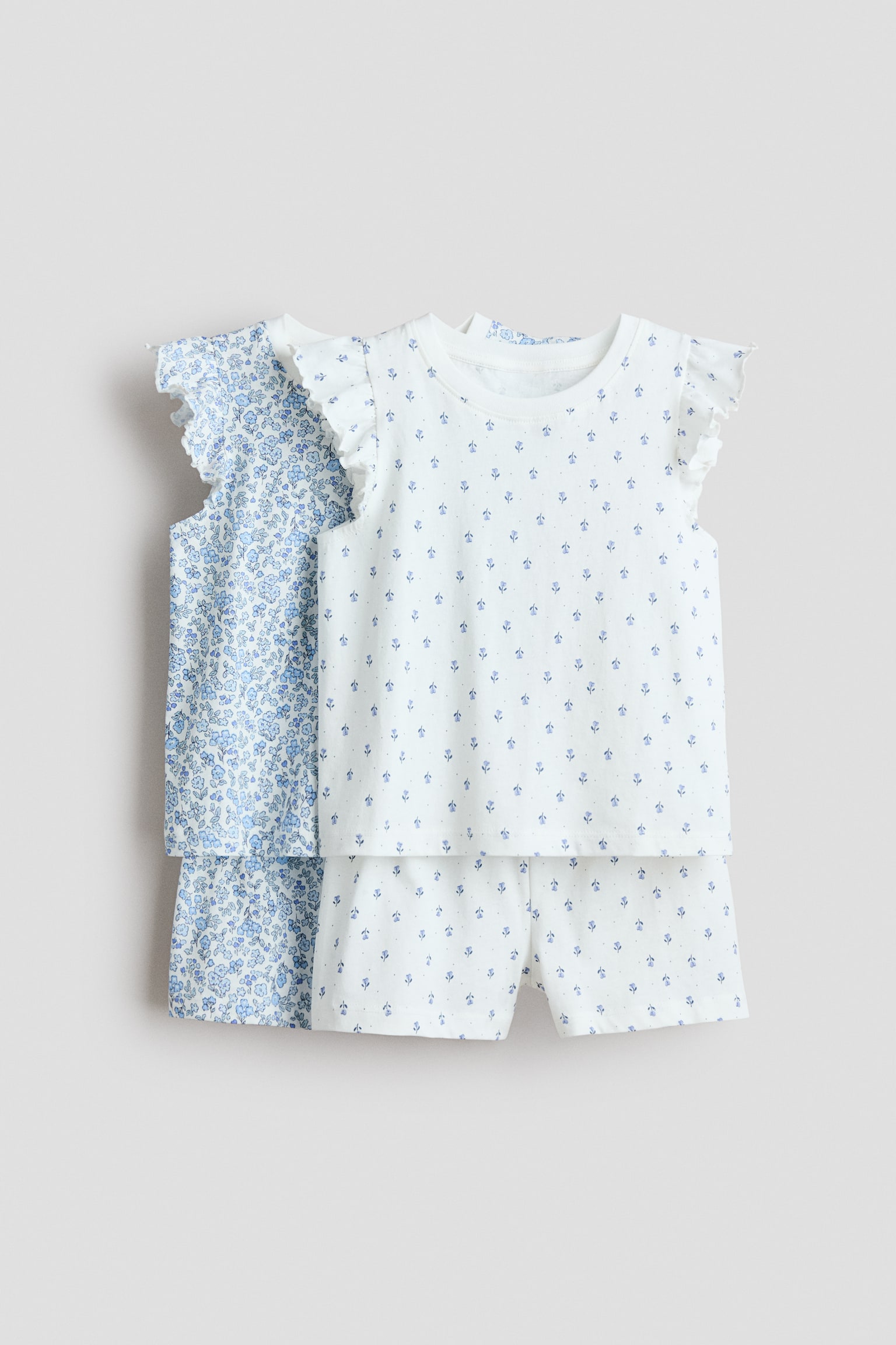 2-pack flutter-sleeve pyjamas - Hvit/Blomstret/Lys tåkerosa/Ballerinaer/Lys gul/Sitroner