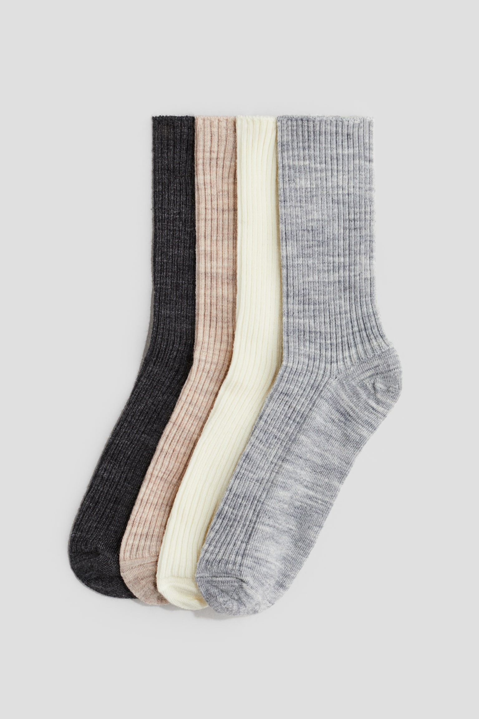 4-pack wool-blend socks - Light beige/Light grey/Cream/Dark brown/Rust red/Turquoise - 2