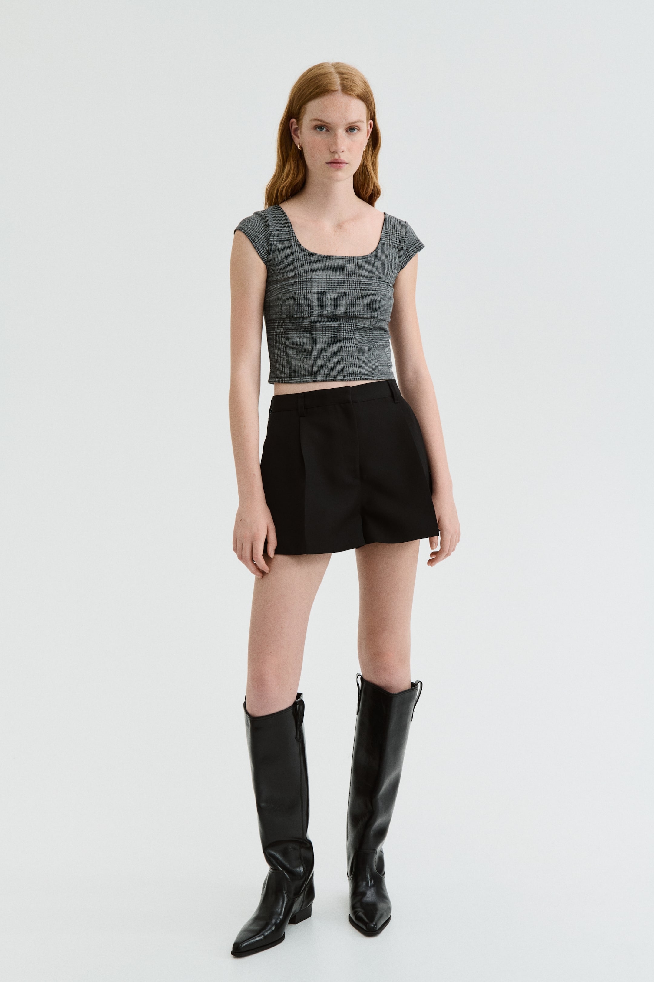 Xem ảnh lớn hơn: Cap-sleeved top - Grey/Checked - Ladies | H&M VN 2