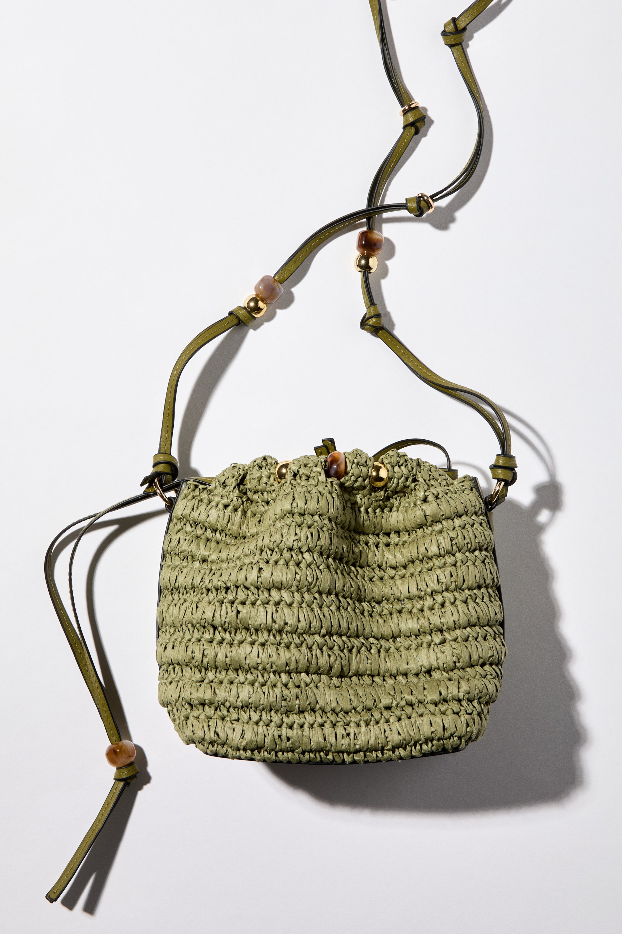 View larger image: Bead-detail straw crossbody bag - Khaki green - Ladies | H&M 1