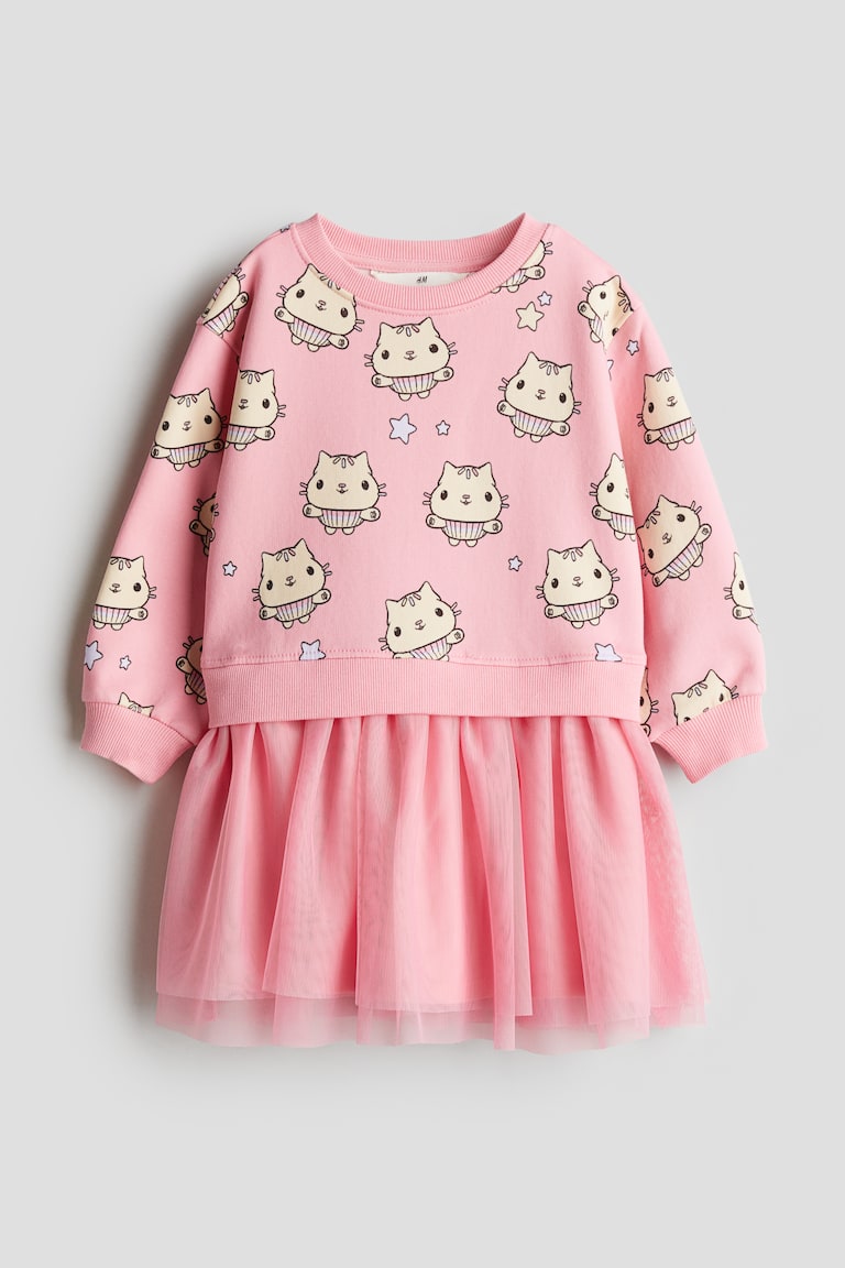 Light pink/Hello Kitty Printed Sweatshirt Dress with Tulle Skirt for kids |  H&M US