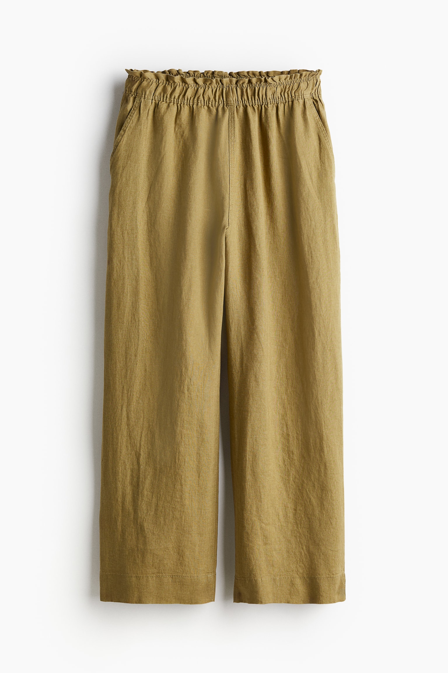 Ankle Length Linen Pants - Khaki green/Light beige/Black/Red - 2