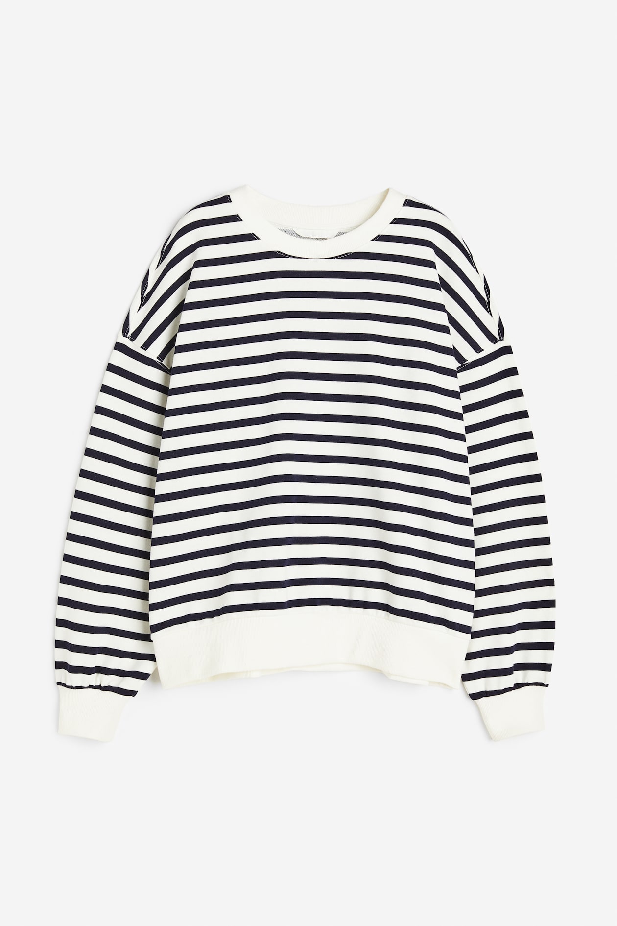 Sweatshirt - Round neck - Long sleeve - White/Dark blue striped ...