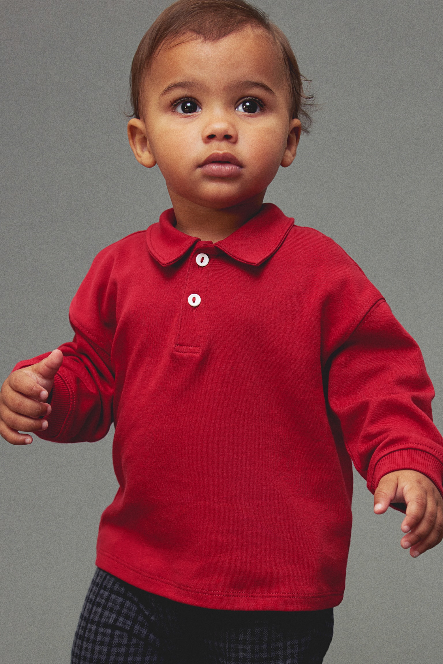 Long-sleeved polo shirt - Red/Navy blue - 3