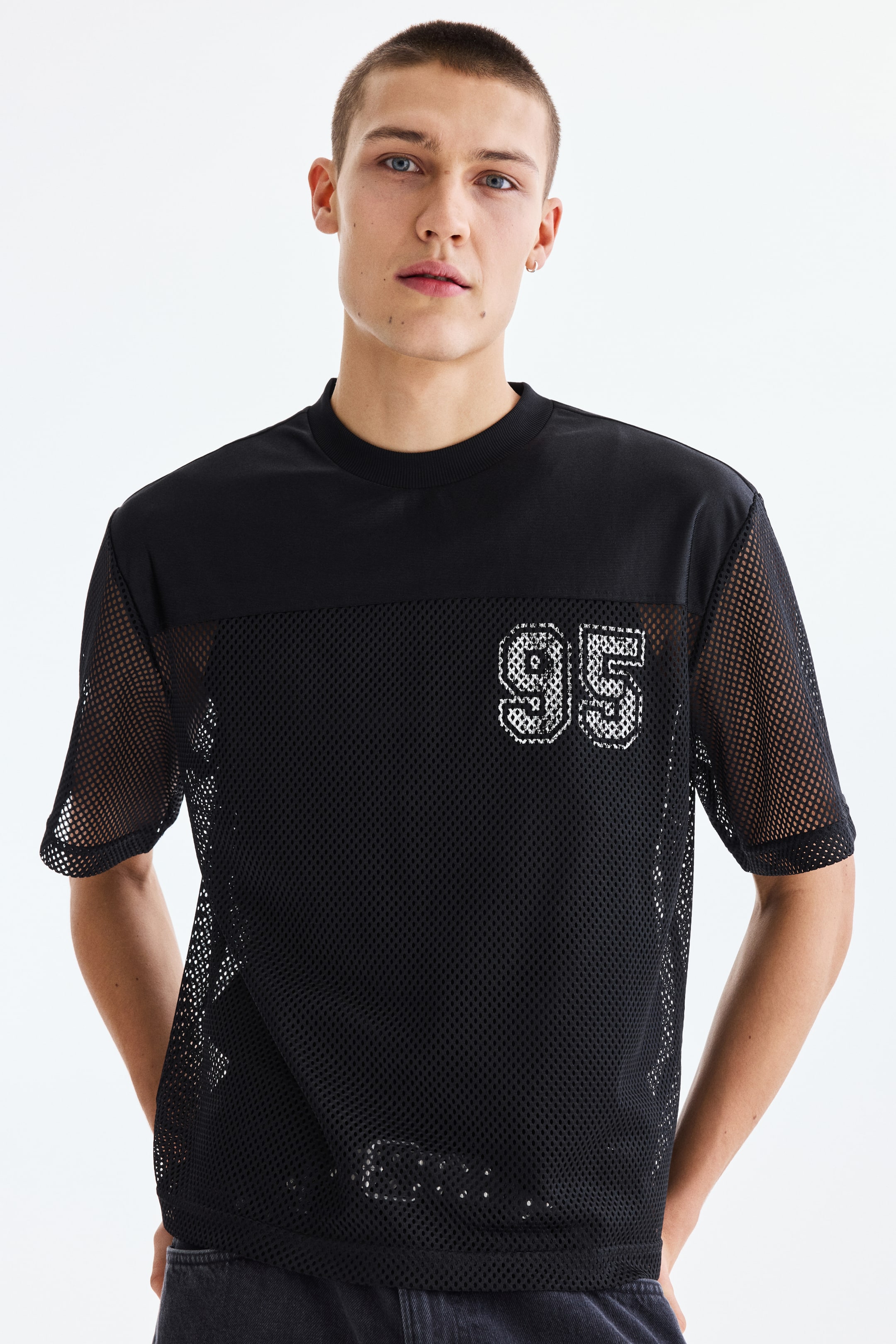 Loose-Fit Printed Mesh T-Shirt