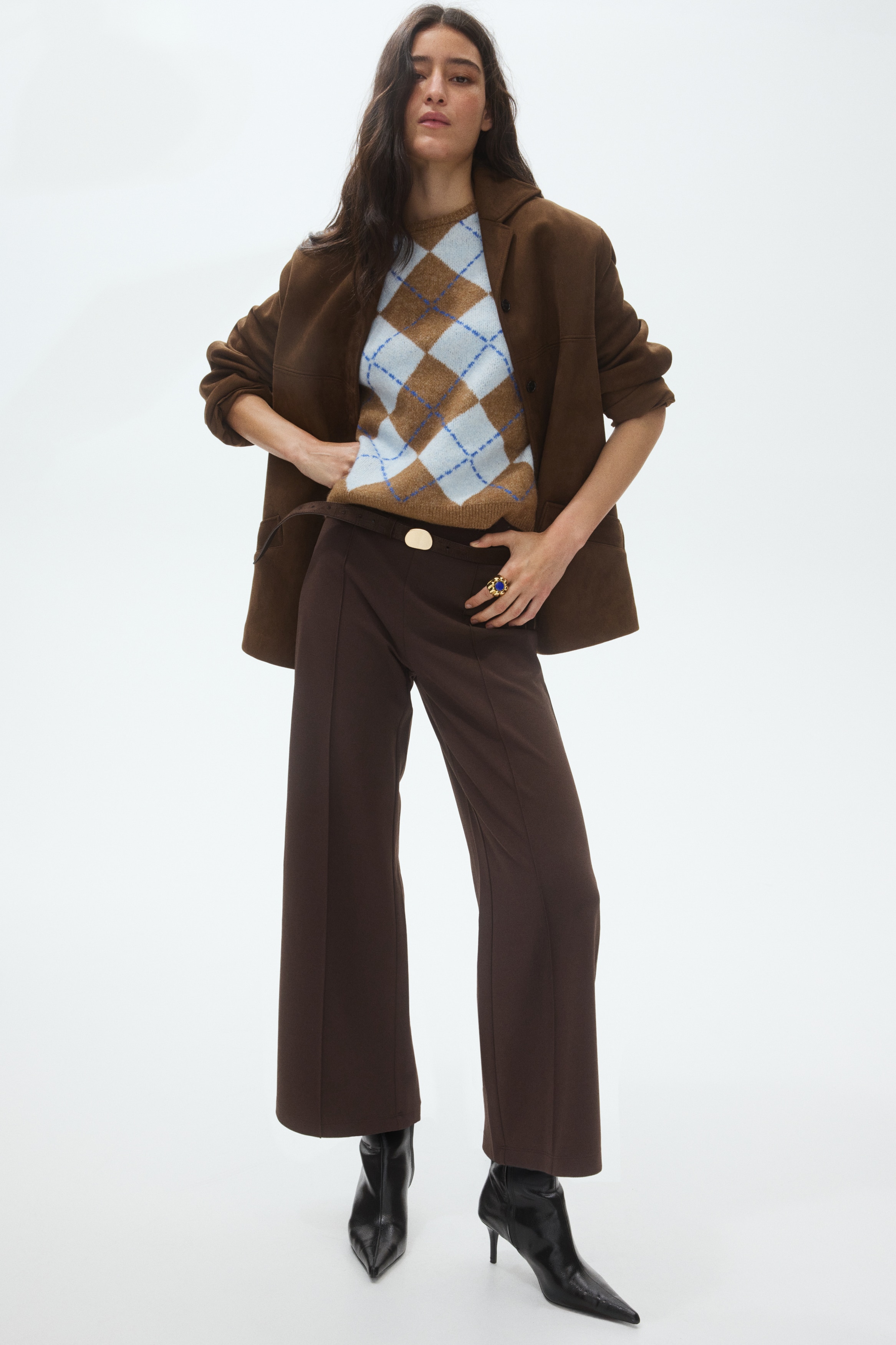 Wide Leg Jersey Pants - Dark brown
