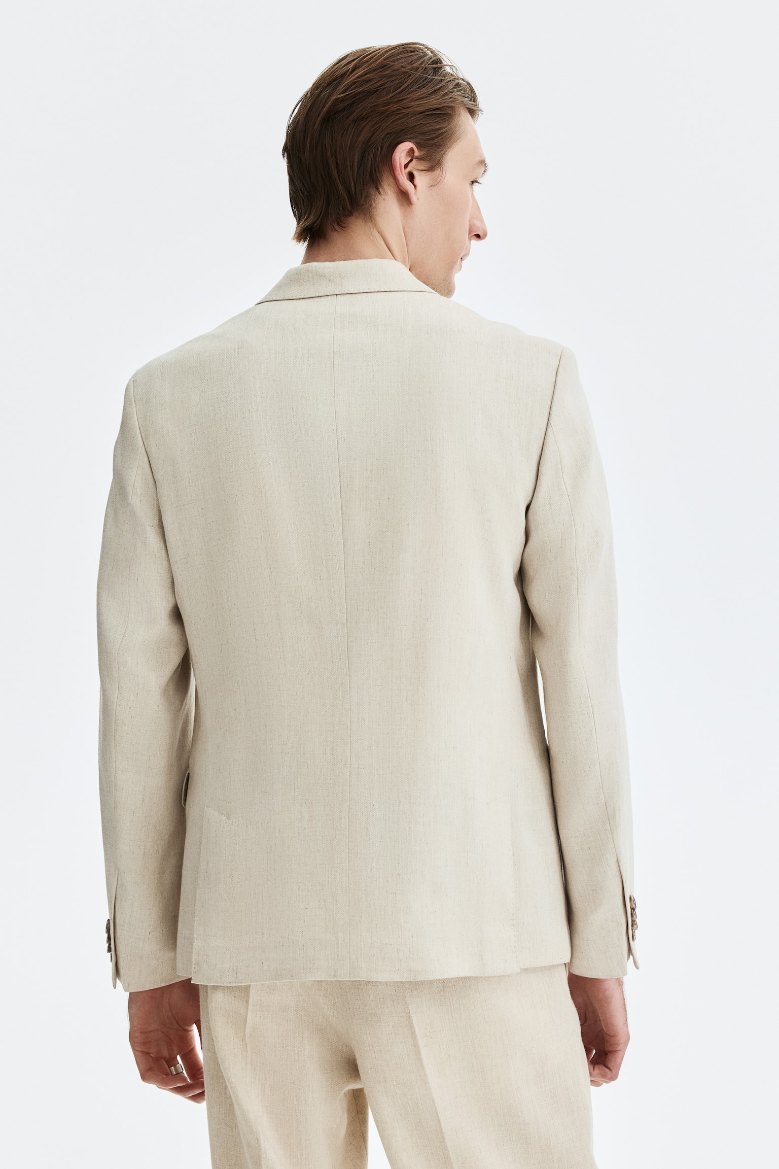 Jakke i hørblanding Regular Fit - Lys beige/Mørkebrun/Sort - 3