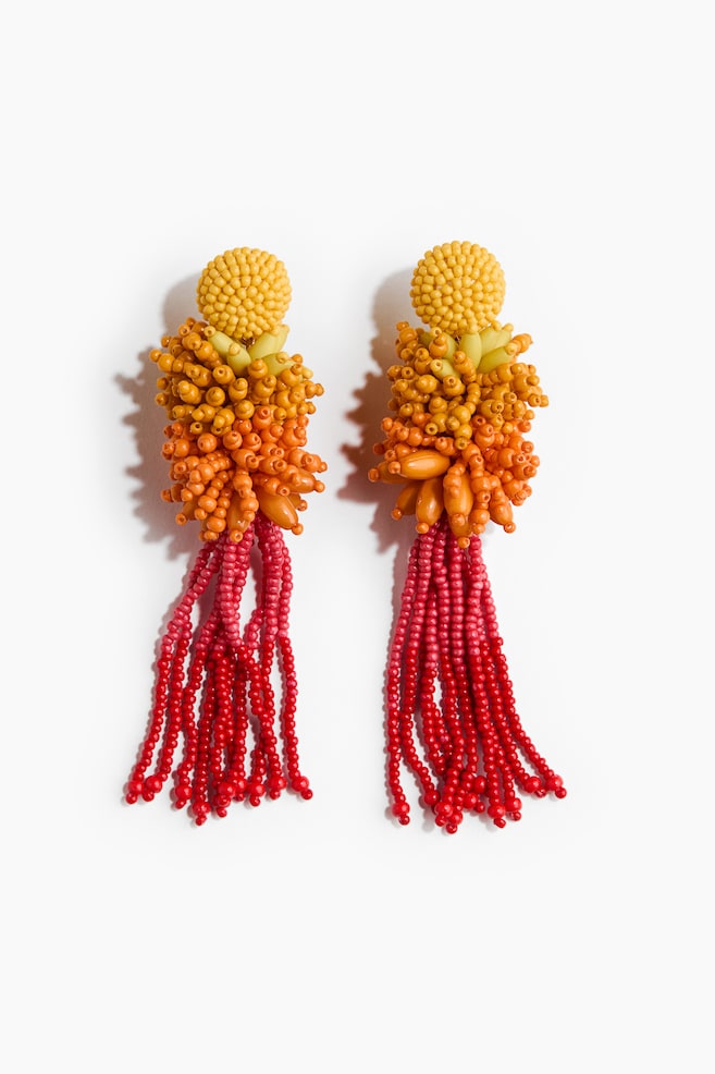 Bead Cluster Earrings - Orange/red - 1