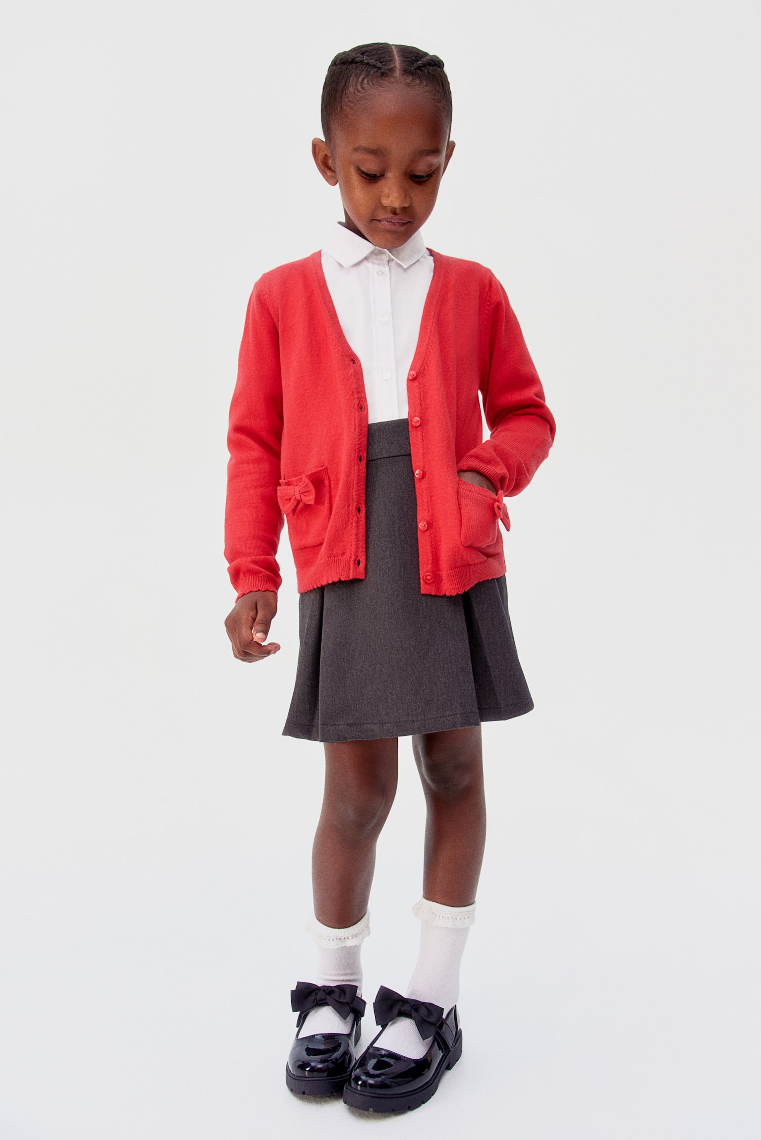 Cotton school cardigan - Bright red/Dark grey/Navy blue/Dark green - 1