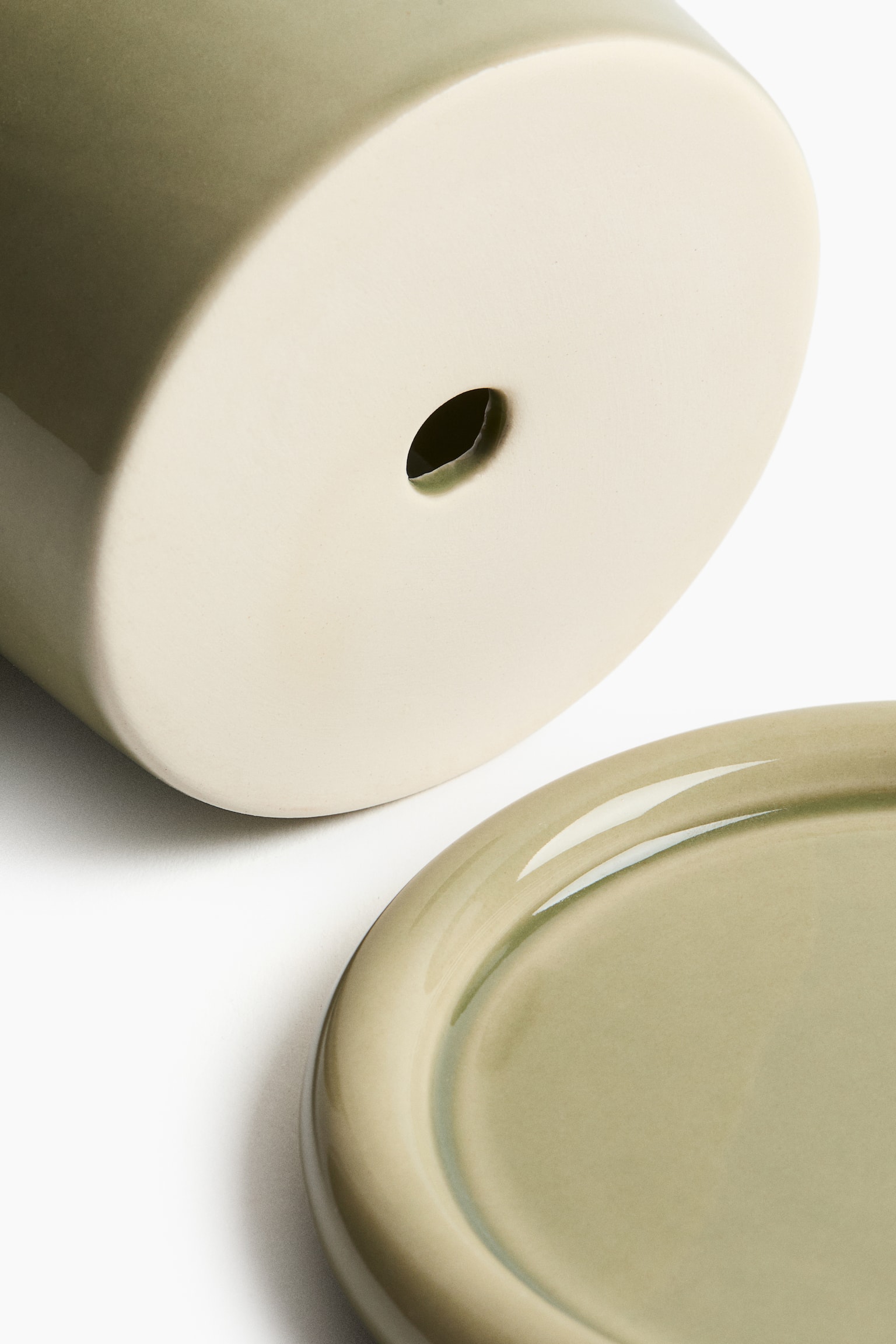 עציץ קרמיקה קטן במיוחד עם תחתית - ירוק בהיר/חום כהה/לבן - 2