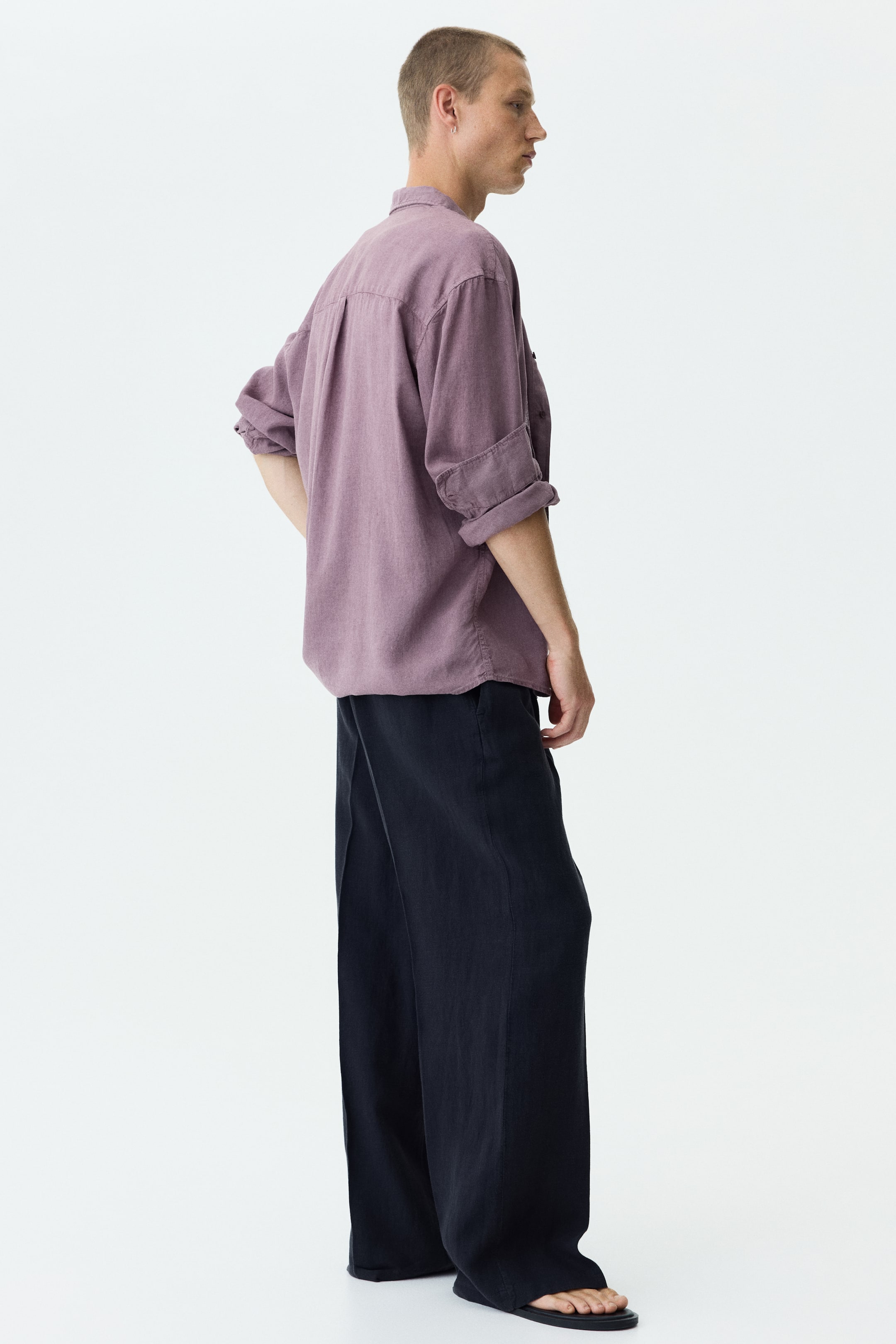 Мужские брюки H&M Loose-Fit Wide-Leg Linen Pants — фото 6