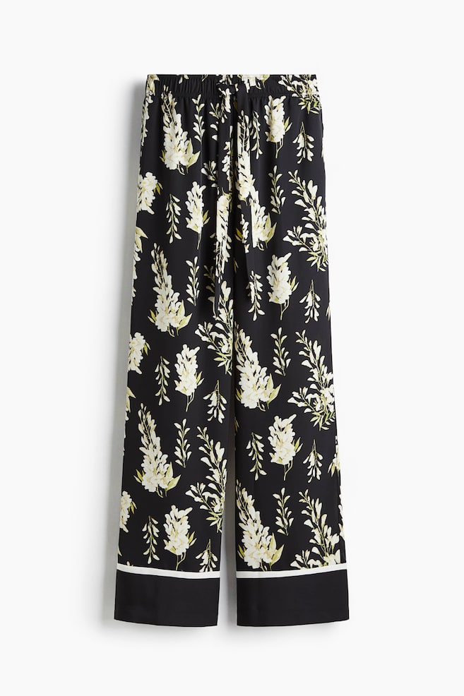Drawstring twill trousers - Black/Floral/Light turquoise/Striped/Black/Striped/Light beige/Brown striped/Mole - 1