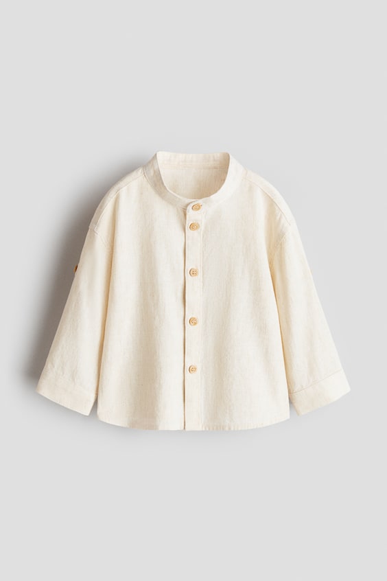 Детские рубашки H&M Linen-Blend Band Collar Shirt
