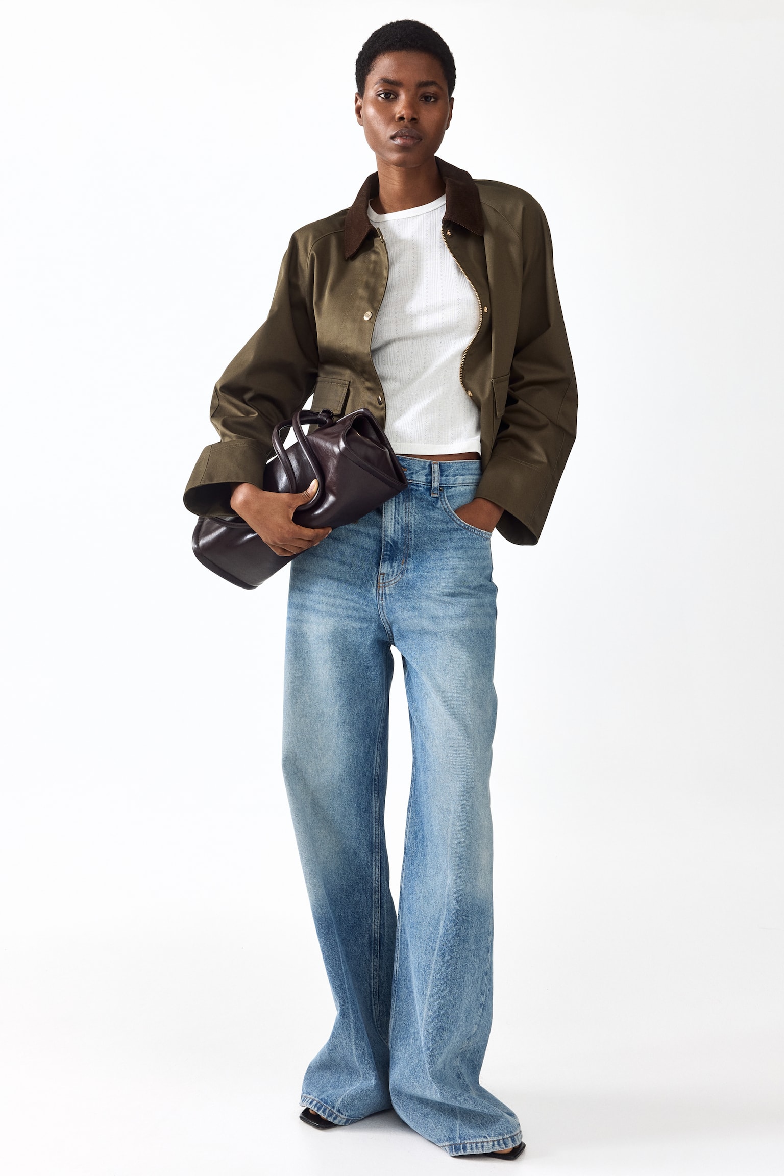Jacket with Corduroy Collar - Dark khaki green/Dark brown/Navy blue - 1