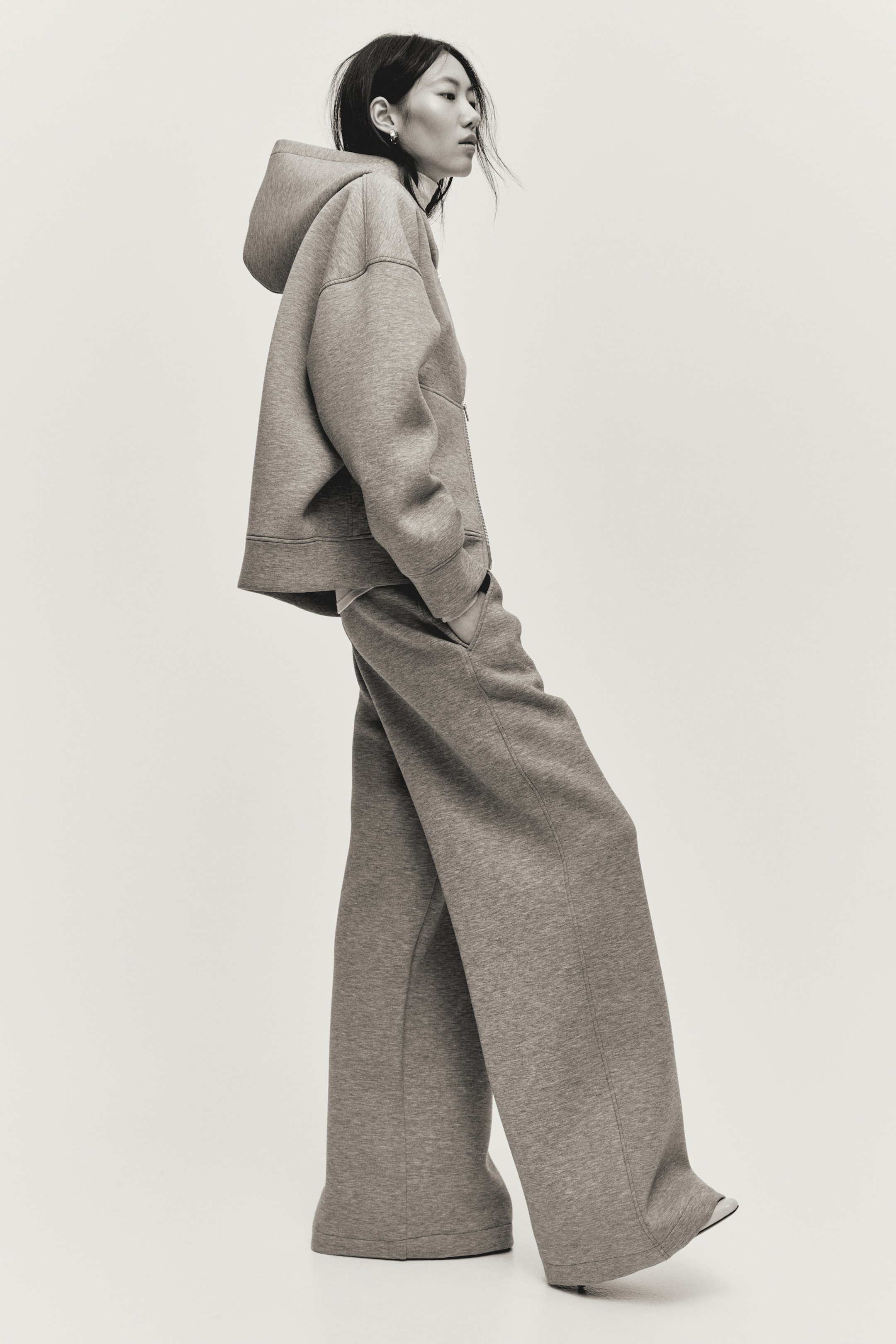 View larger image: Wide scuba trousers - Grey marl - Ladies | H&M MY 1