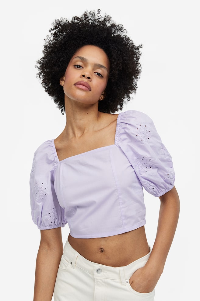 Puff-sleeved blouse - Lilac/White/Black - 1