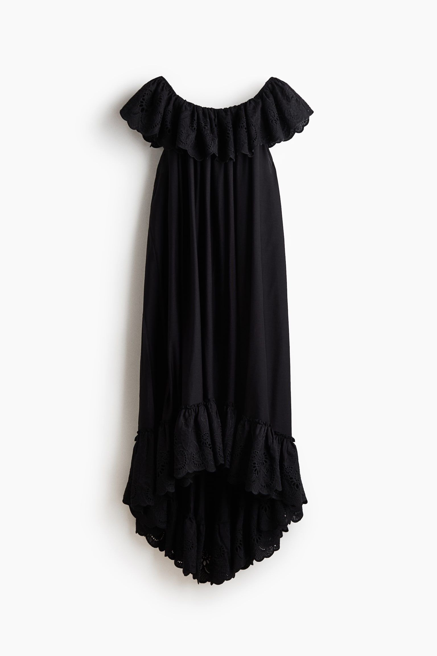 Off-the-Shoulder Dress with Eyelet Embroidery - Black - 1