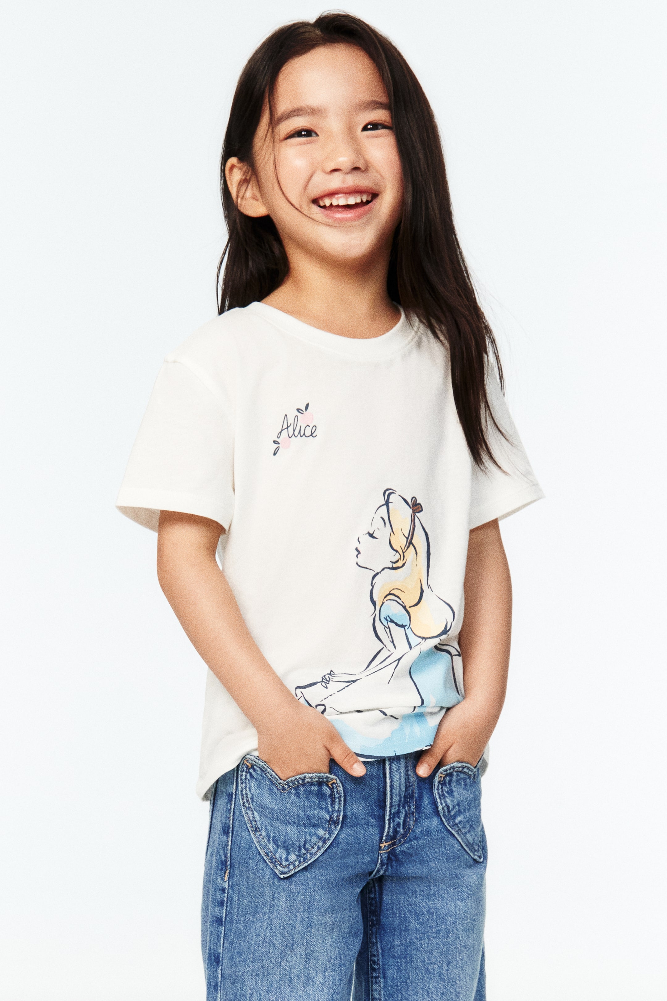 이미지 확대 보기: 프린트 코튼 티셔츠 - 크림/이상한 나라의 앨리스 - Kids | H&M KR 1