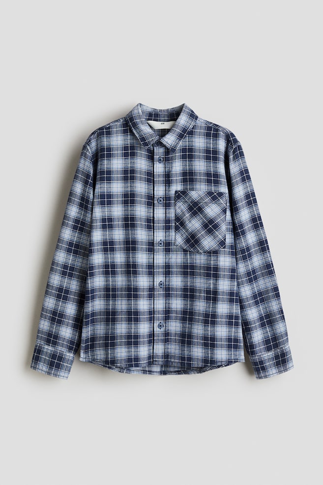 Cotton Flannel Shirt - Blue/Check/Black/Check - 1