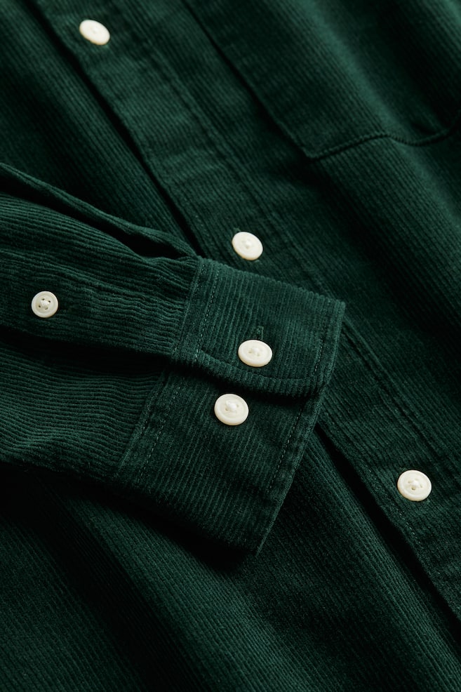 Relaxed Fit Skjorte i cord - Mørk grønn/Mørk brun/Salviegrønn/Lys gråbeige - 3