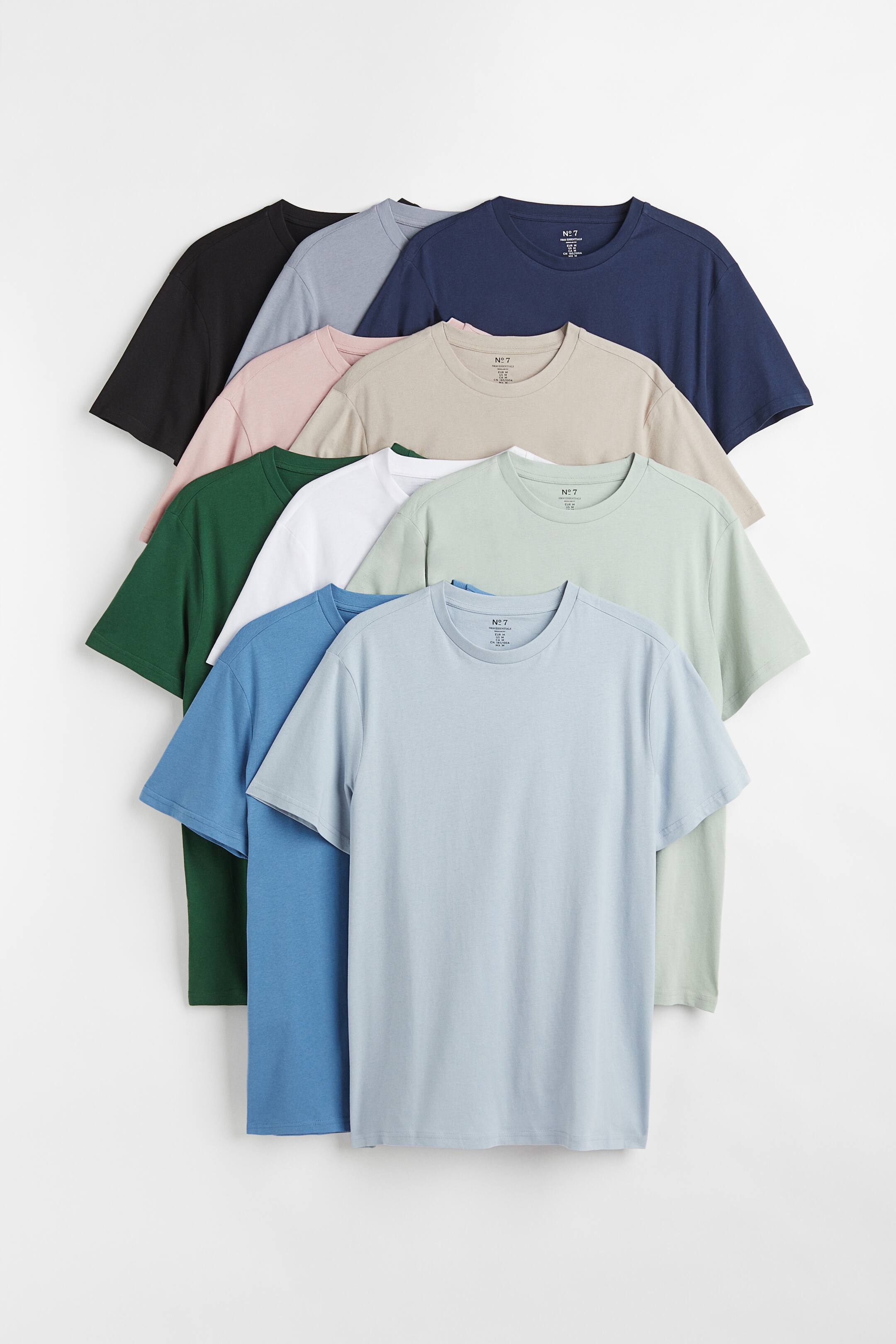 View larger image: 10-pack Regular Fit Round-neck T-shirts - Blue/Green/Pink - Men | H&M 1