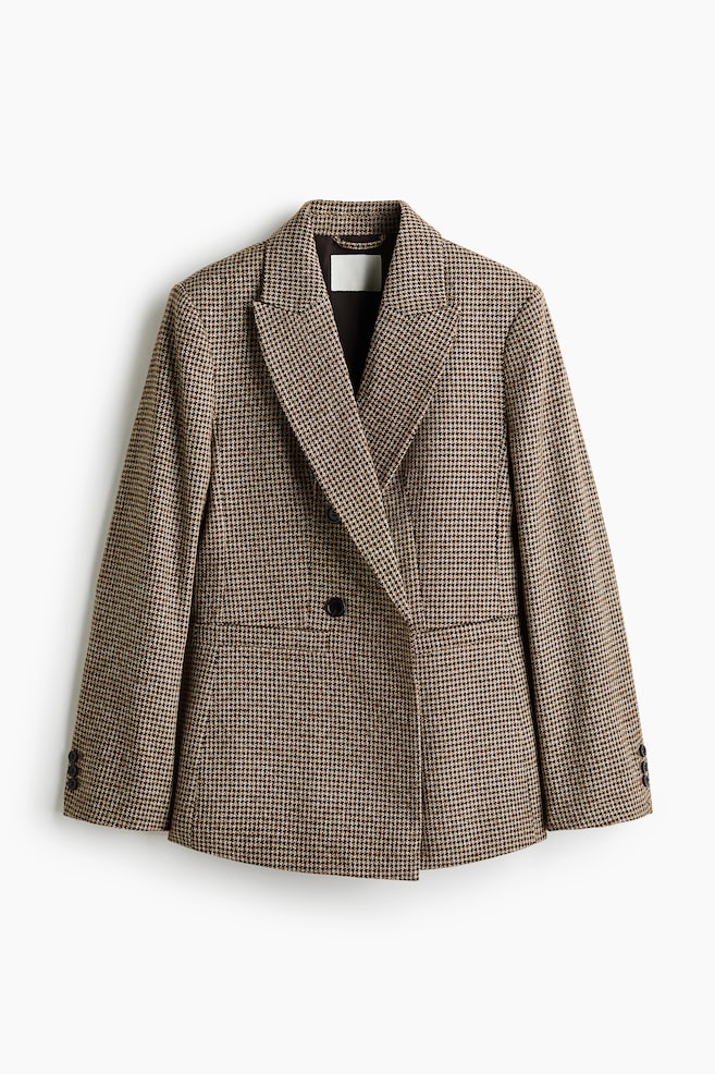 Dobbeltspent blazer - Beige/Hundetannmønstret/Marineblå - 1