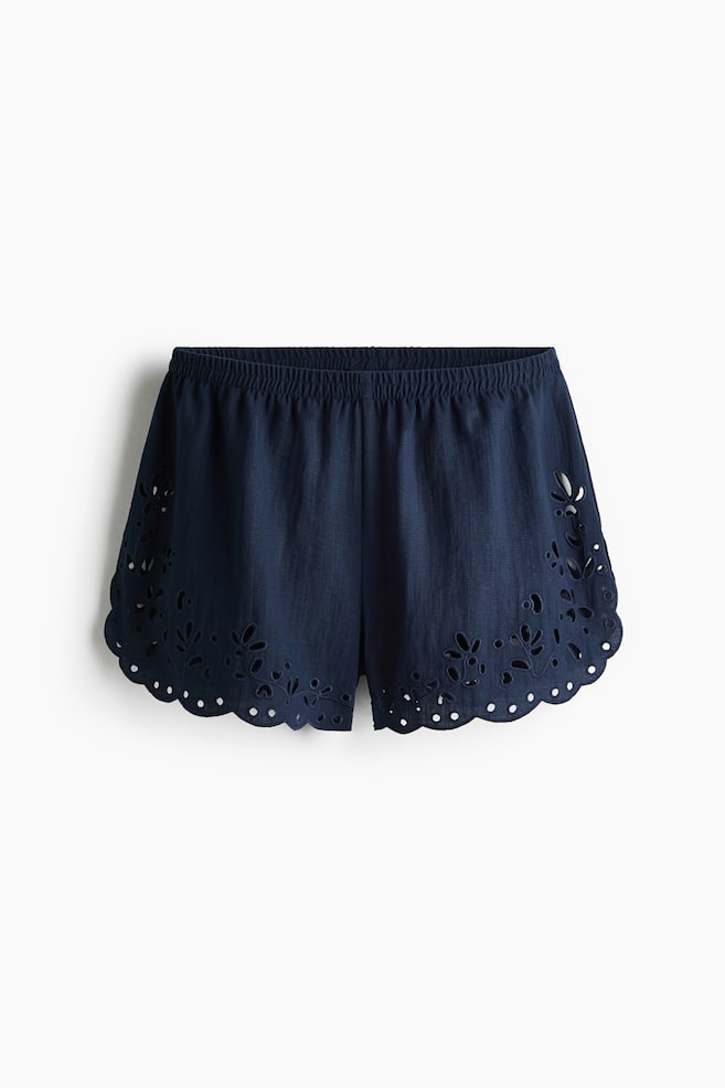 Shorts with Eyelet Embroidery - Navy blue/Light purple/Light blue/Cream/Bright red/Dark brown - 1