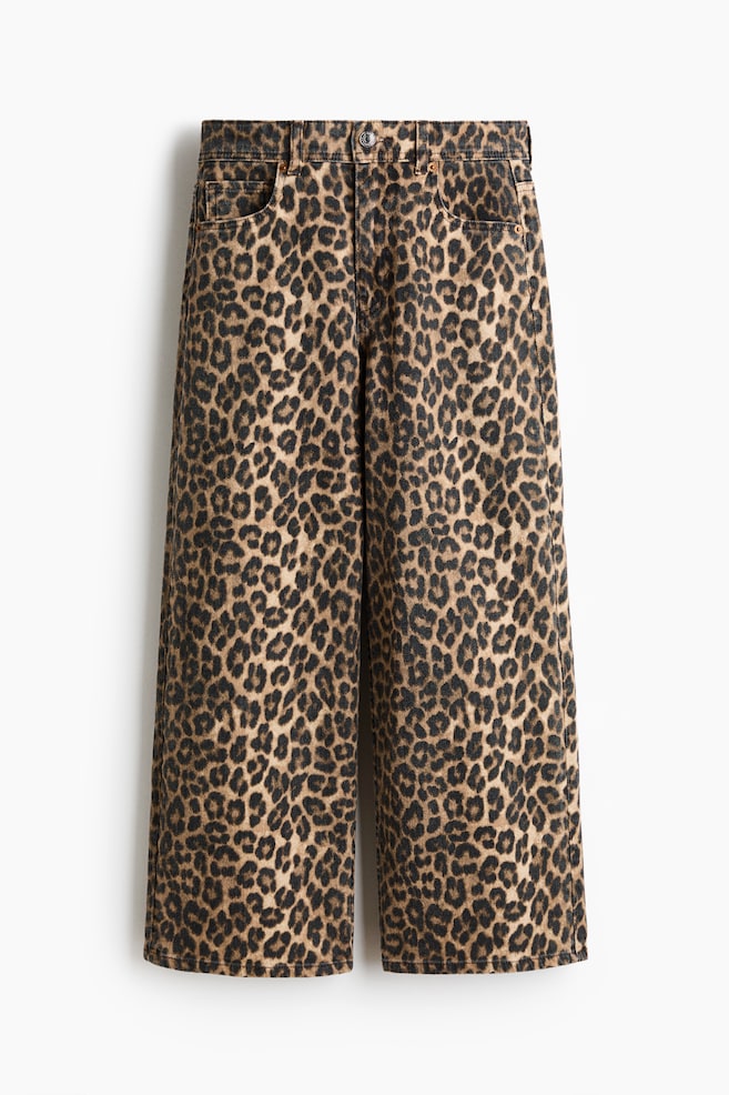 Wide High Waist Ankle Jeans - Beige/leopard print/Light denim blue/Beige/Cream/Dark brown - 1