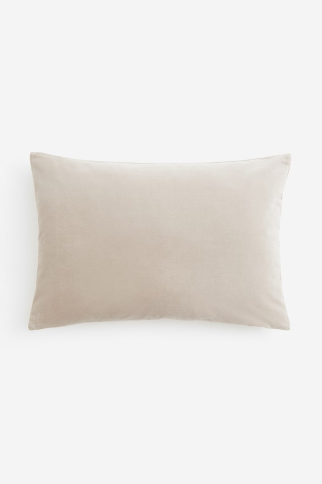 Cotton velvet cushion cover - Light beige/Dark red - 1