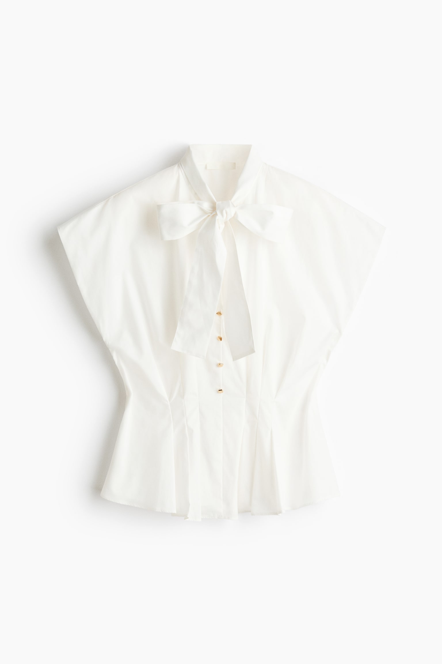 Blouse péplum avec col à nouer - Crème - 1