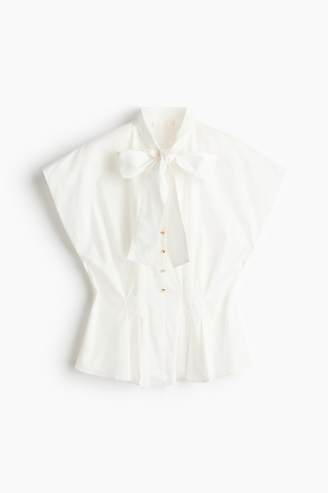 Bow-collar peplum blouse - Cream - 1