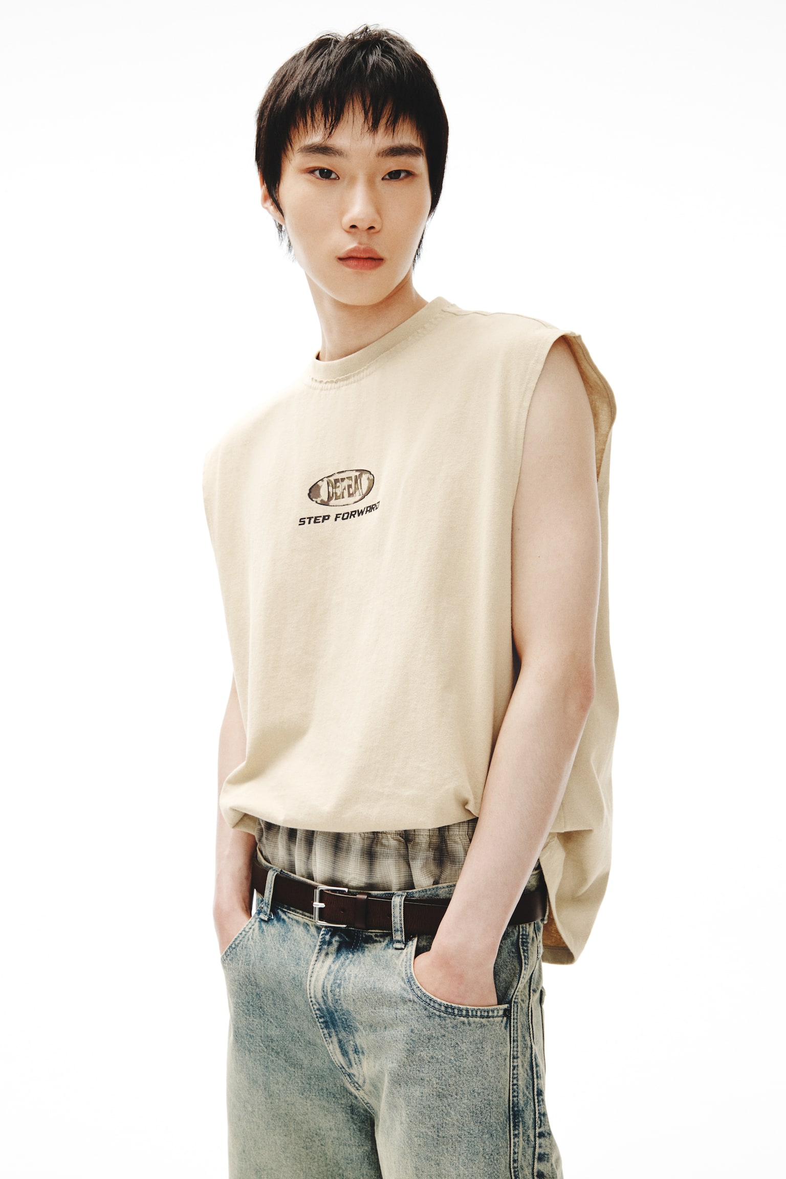 Loose Fit  Printed cotton vest top - Beige/Defeat/Black/Kinetic/Dark khaki green/Strike - 1