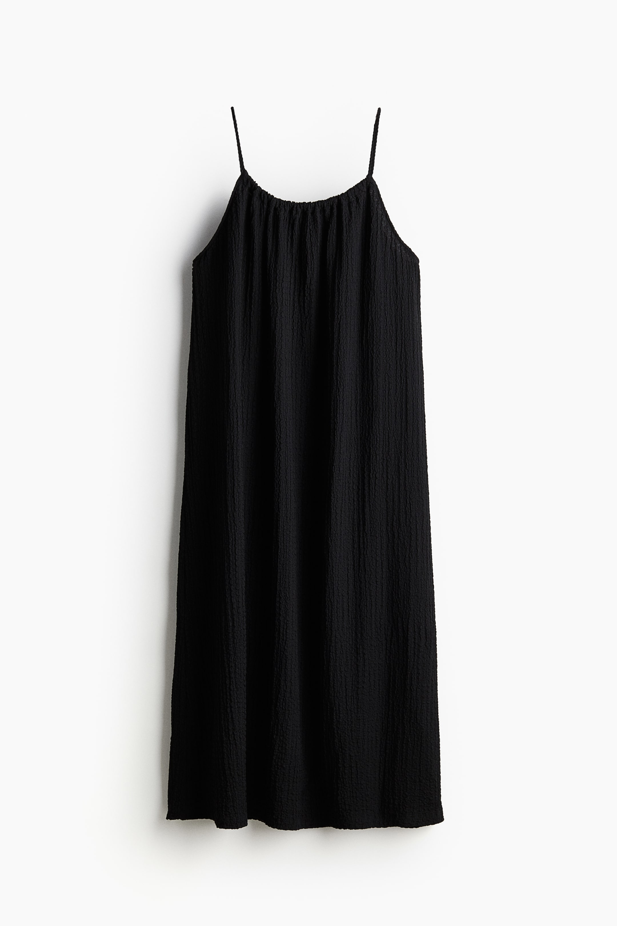 Textured jersey strappy dress - Round neck - Sleeveless - Black ...