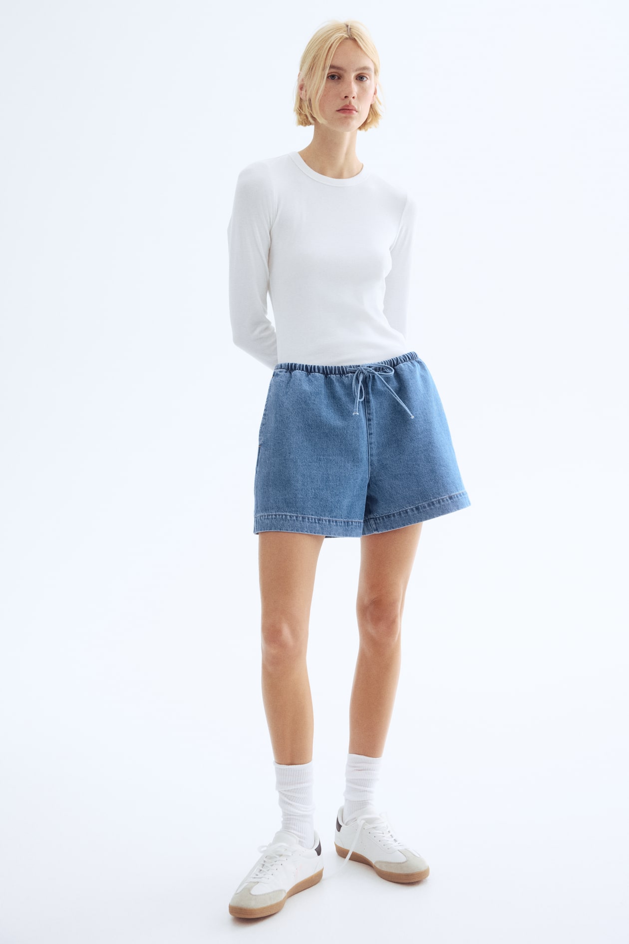 Denim Drawstring Shorts - Denim blue - Ladies | H&M US