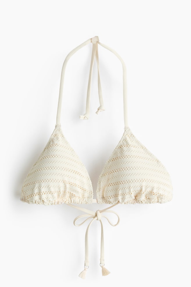 Padded Triangle Bikini Top - Cream/Light blue/checked - 1