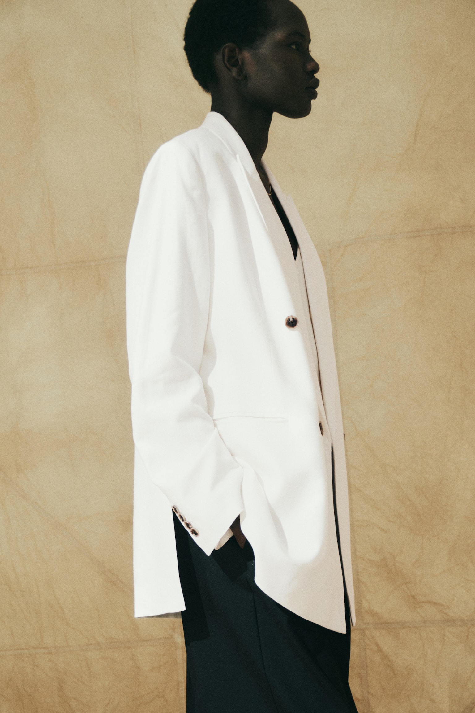 Linen-blend blazer - Cream - 1