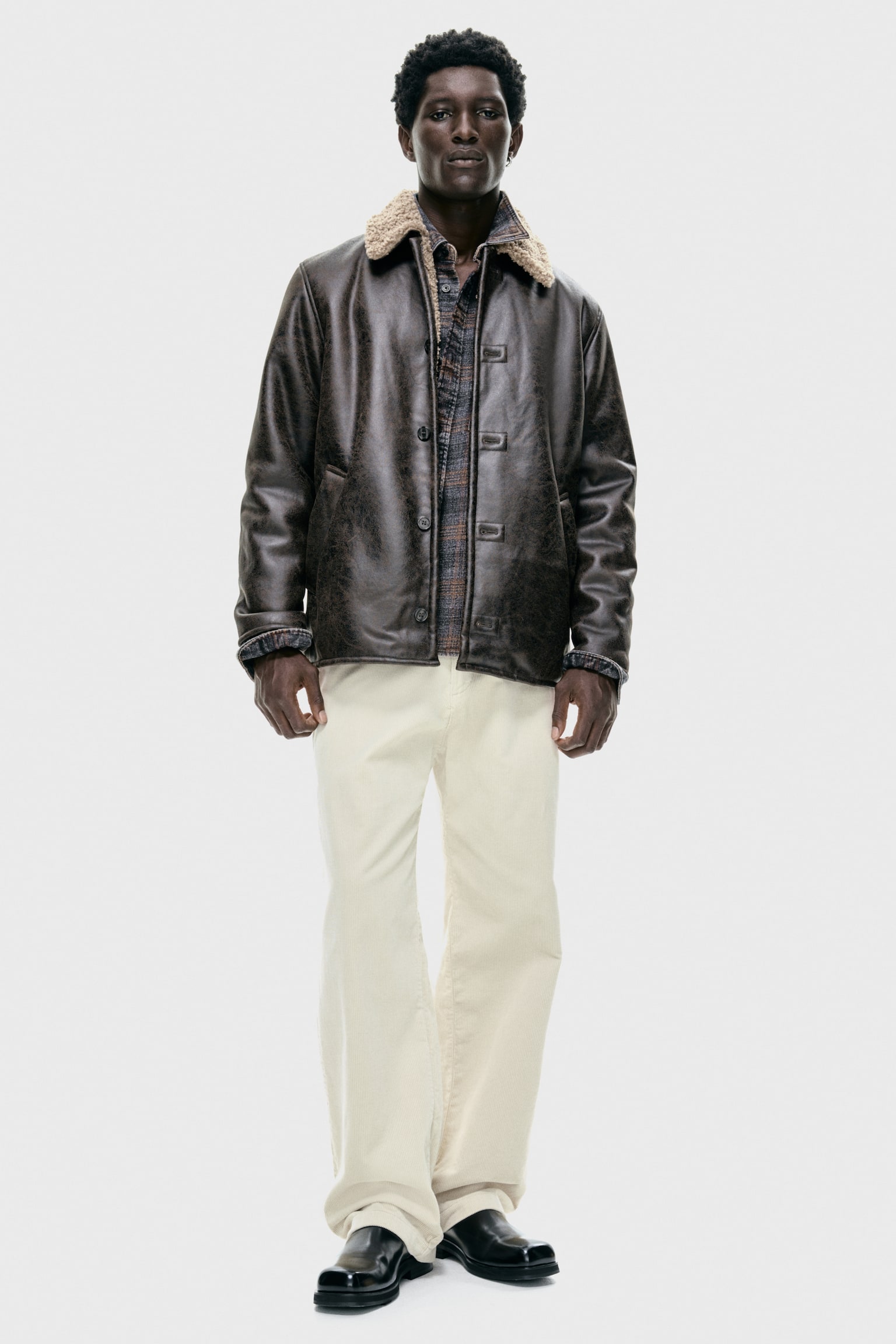 Jacket in coated fabric - Dark brown - 5