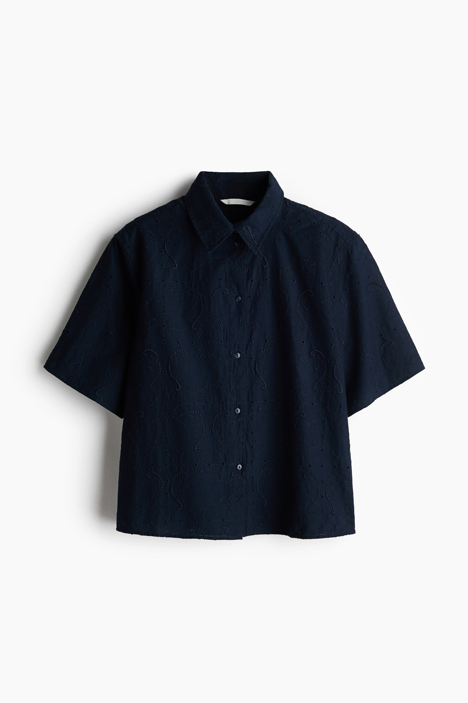 Oversized broderie anglaise shirt-Dark blue - 2