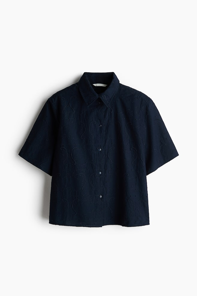 Oversized broderie anglaise shirt - Dunkelblau/Weiß - 1
