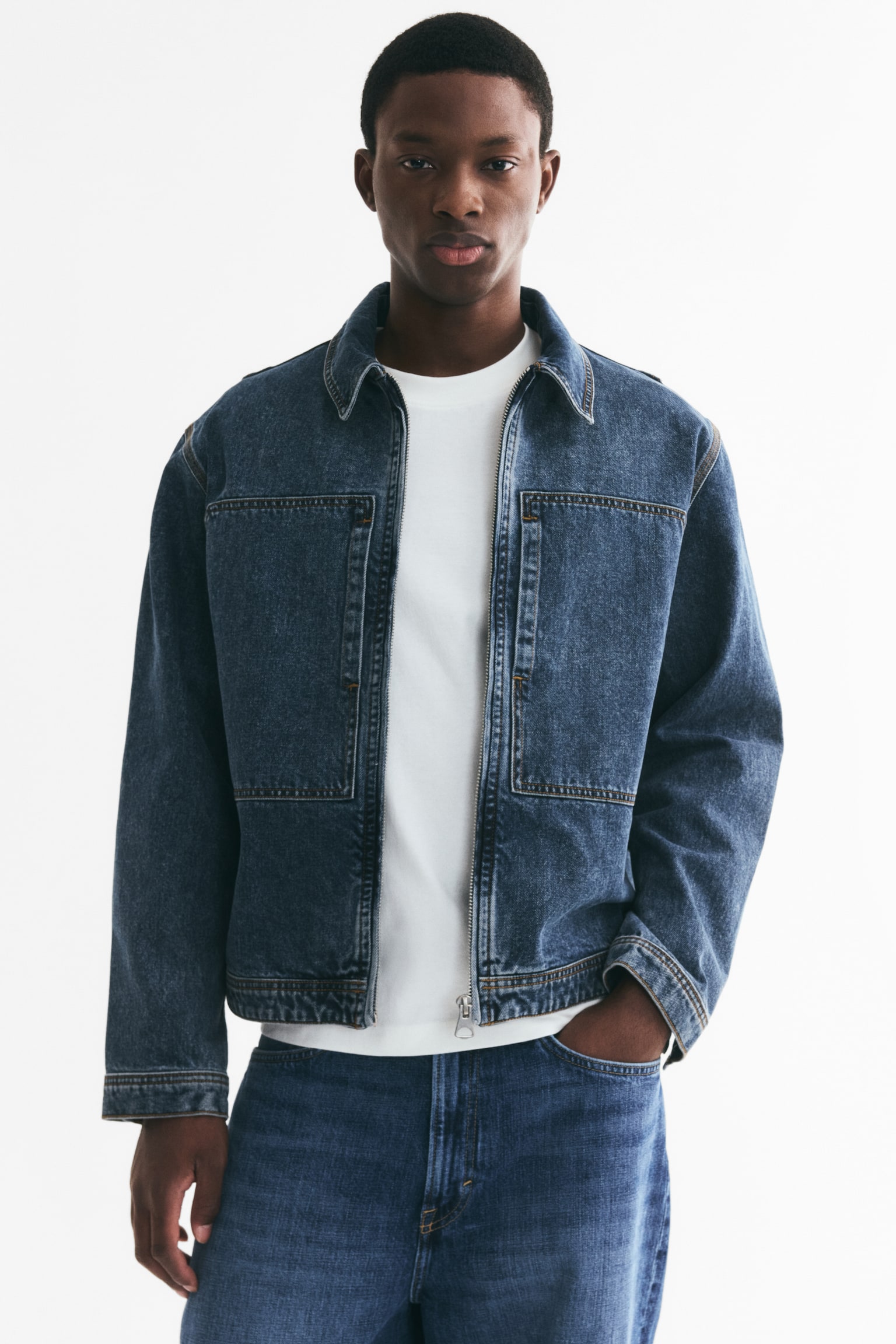 Denim workwear jacket - Dark denim blue/Denim black - 1